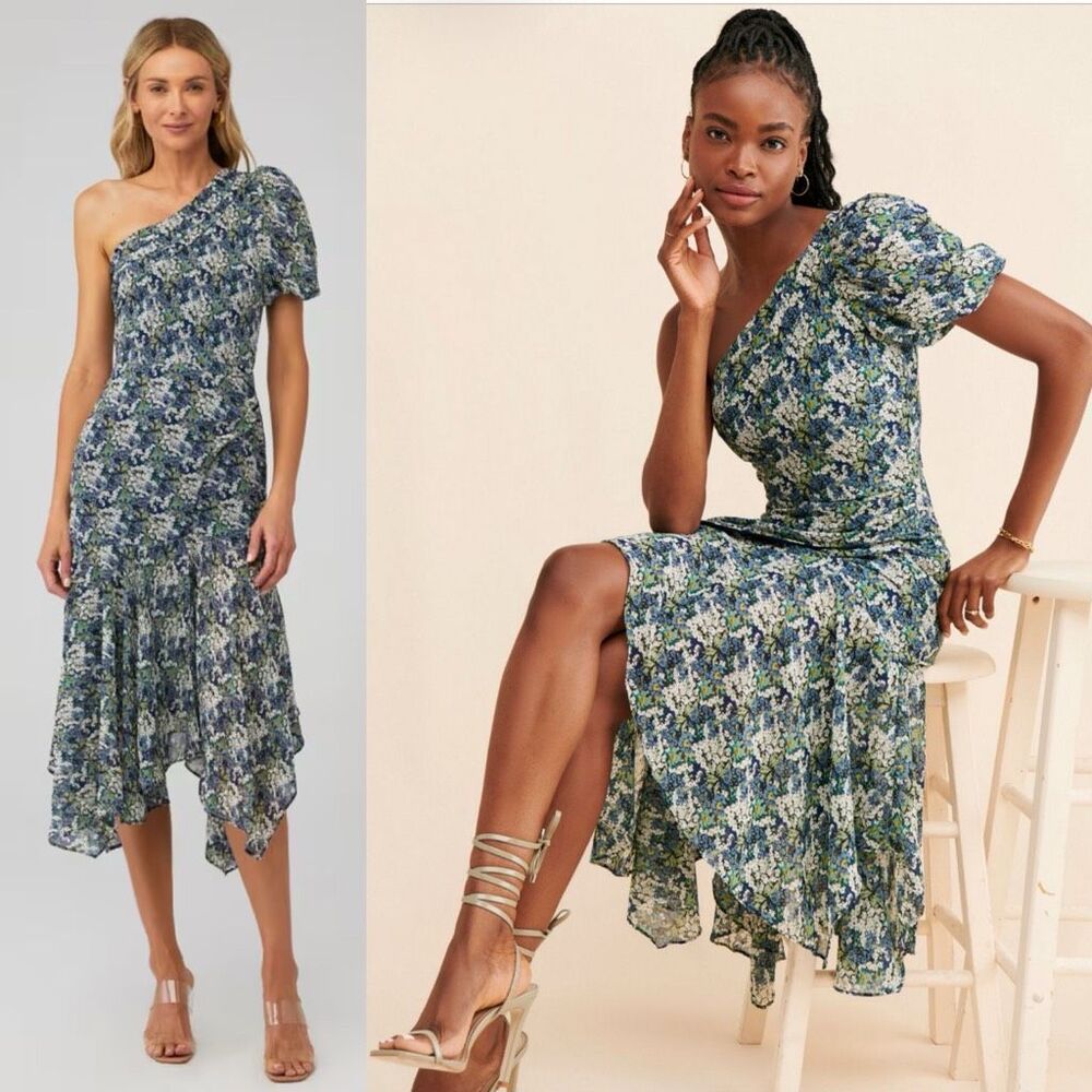 ASTR the Label Santorini One Shoulder Floral Midi Dress medium Anthropologie - Picture 5 of 12